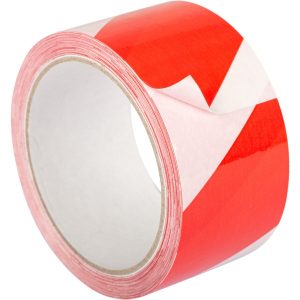 Rheita Warnband schraffiert, Farbe: weiß/rot, 66 m x 50 mm, selbstklebend