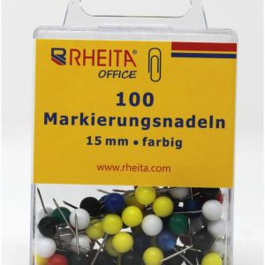 Rheita Markierungsnadeln 15 mm, farblich sortiert, 100 Stück in Klarsichtbox mit Eurolochung
