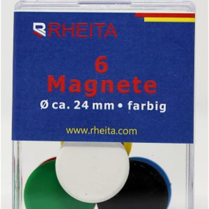 Rheita Magnete 24 mm rund, farblich sortiert, Tragfähigkeit 300 g, 6 Stück in Klarsichtbox