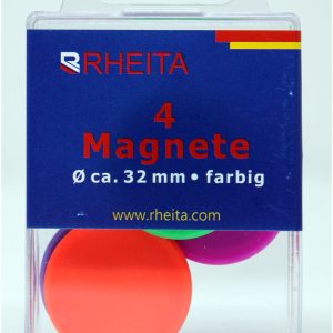 Rheita Magnete 32 mm rund, farblich sortiert, Tragfähigkeit 600 g, 4 Stück in Klarsichtbox
