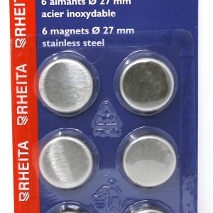 Rheita Magnete-Edelstahl 27 mm rund mit Kratzschutz, silber, 6 Stück auf Blisterkarte