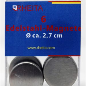 Rheita Magnete-Edelstahl 27 mm rund mit Kratzschutz, silber, 6 Stück in Klarsichtbox