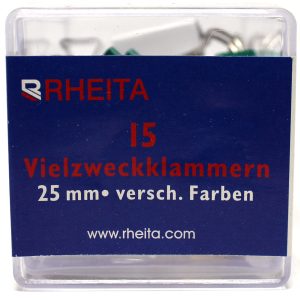 Rheita Foldback-Klammern 25 mm, farblich sortiert, 15 Stück in Klarsichtbox