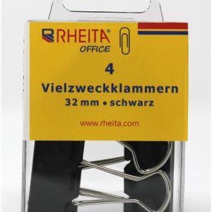 Rheita Foldback-Klammern 32 mm, schwarz, 4 Stück in Klarsichtbox