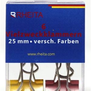Rheita Foldback-Klammern 25 mm, farblich sortiert, 6 Stück in Klarsichtbox