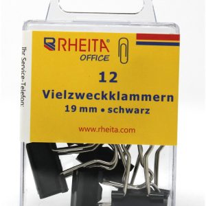 Rheita Foldback-Klammern 19 mm, farblich sortiert, 4 Stück in Klarsichtbox