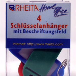 Rheita Schlüsselanhänger mit Beschriftungsfeld, farblich sortiert, 4 Stück in Klarsichtbox