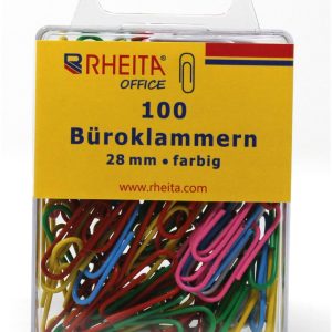 Rheita Briefklammern 28 mm, farblich sortiert, 100 Stück in Klarsichtbox