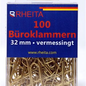 Rheita Büroklammern 32 mm, messing, 100 Stück in Klarsichtbox