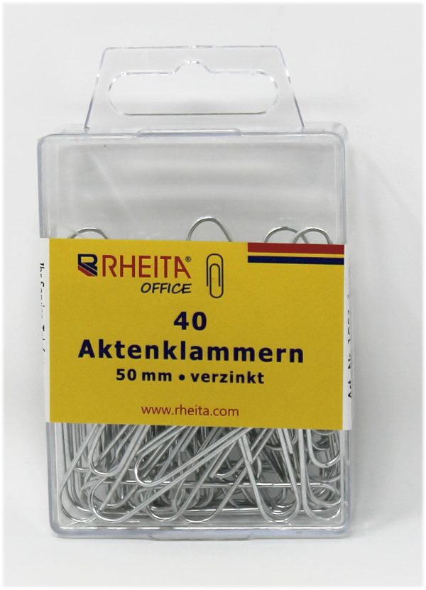 Rheita Aktenklammern 50 mm, vernickelt, 40 Stück in Klarsichtbox