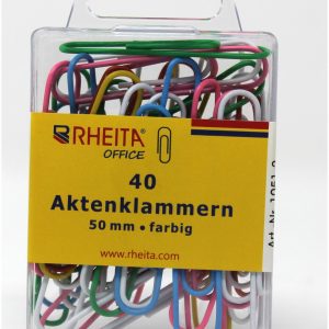 Rheita Aktenklammern 50 mm, farblich sortiert, 40 Stück in Klarsichtbox