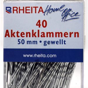 Rheita Aktenklammern gewellt 50 mm, silberfarben, 40 Stück in Klarsichtbox