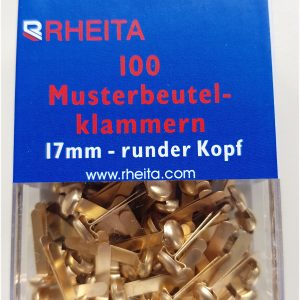 Rheita Musterbeutelklammern 17 mm, messing, 100 Stück in Klarsichtbox