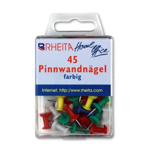 Rheita Pinnwandnägel, farblich sortiert, 45 Stück in Klarsichtbox