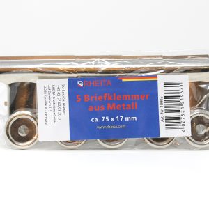 Rheita Briefklemmer aus Metall, ca. 75 x 17 mm, silber, 5 Stück in Hängeschachtel