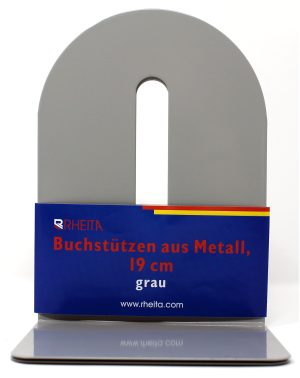RHEITA Buchstützen aus Metall abgerundete Kanten, grau, 19 cm
