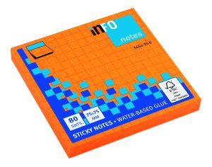 Haftnotizen Brillantfarben, 80 Blatt pro Block, 12 Blöcke pro Pack, Grauer Karodruck, 75 x 75 mm, brilliantorange