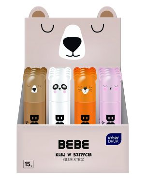 Interdruk Klebestift 15g "BEBE Friends", lösungsmittelfrei,leicht abwaschbar, Kappe mit Ohren, 4 verschiedene Motive, 16 Stück im Display