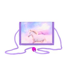 Geldbörse Kinder "Horse Love", 12,5 x 8,5 cm (zusammengeklappt), Sicherheitsschlaufe, Sicherheitsfenster mit Reißverschluss, Schlüsselring, 1 Reißverschlussfach, Einschubfach, Scheinfach, abnehmbare Kordel, Klettverschluss zum Umklappen, Material: 100 % Polyester, perfekt für Kinderkarten, Schule oder auf Reisen