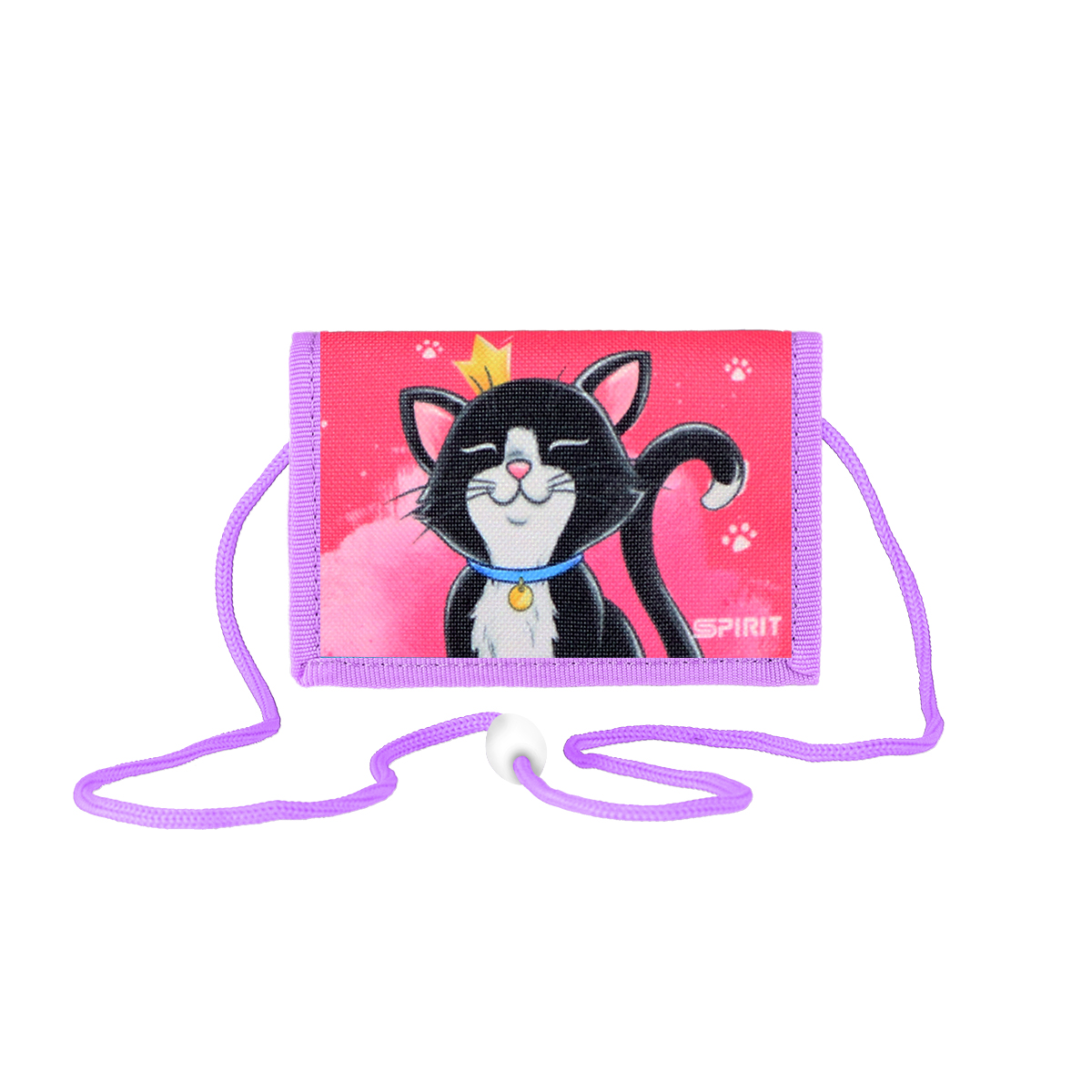 Geldbörse Kinder "Cat Queen", 12,5 x 8,5 cm (zusammengeklappt), Sicherheitsschlaufe, Sicherheitsfenster mit Reißverschluss, Schlüsselring, 1 Reißverschlussfach, Einschubfach, Scheinfach, abnehmbare Kordel, Klettverschluss zum Umklappen, Material: 100 % Polyester, perfekt für Kinderkarten, Schule oder auf Reisen