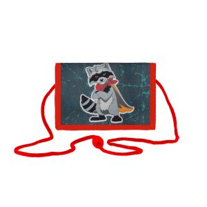 Geldbörse Kinder "Raccoon", 12,5 x 8,5 cm (zusammengeklappt), Sicherheitsschlaufe, Sicherheitsfenster mit Reißverschluss, Schlüsselring, 1 Reißverschlussfach, Einschubfach, Scheinfach, abnehmbare Kordel, Klettverschluss zum Umklappen, Material: 100 % Polyester, perfekt für Kinderkarten, Schule oder auf Reisen