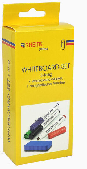 RHEITA Whiteboard Marker-Set, 5-tlg, bestehend aus 4 Boardmarker, magnetischer Tafelwischer
