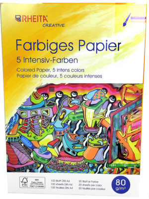 RHEITA Farbiges Universalpapier 100 Blatt, 80g/m², FSC-Mix, 5 x Intenivfarben