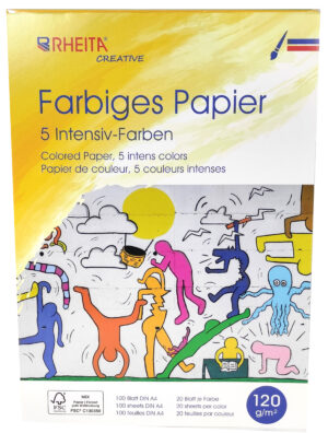 RHEITA Farbiges Universalpapier 100 Blatt, 120g/m², FSC-Mix, 5 x Intenivfarben
