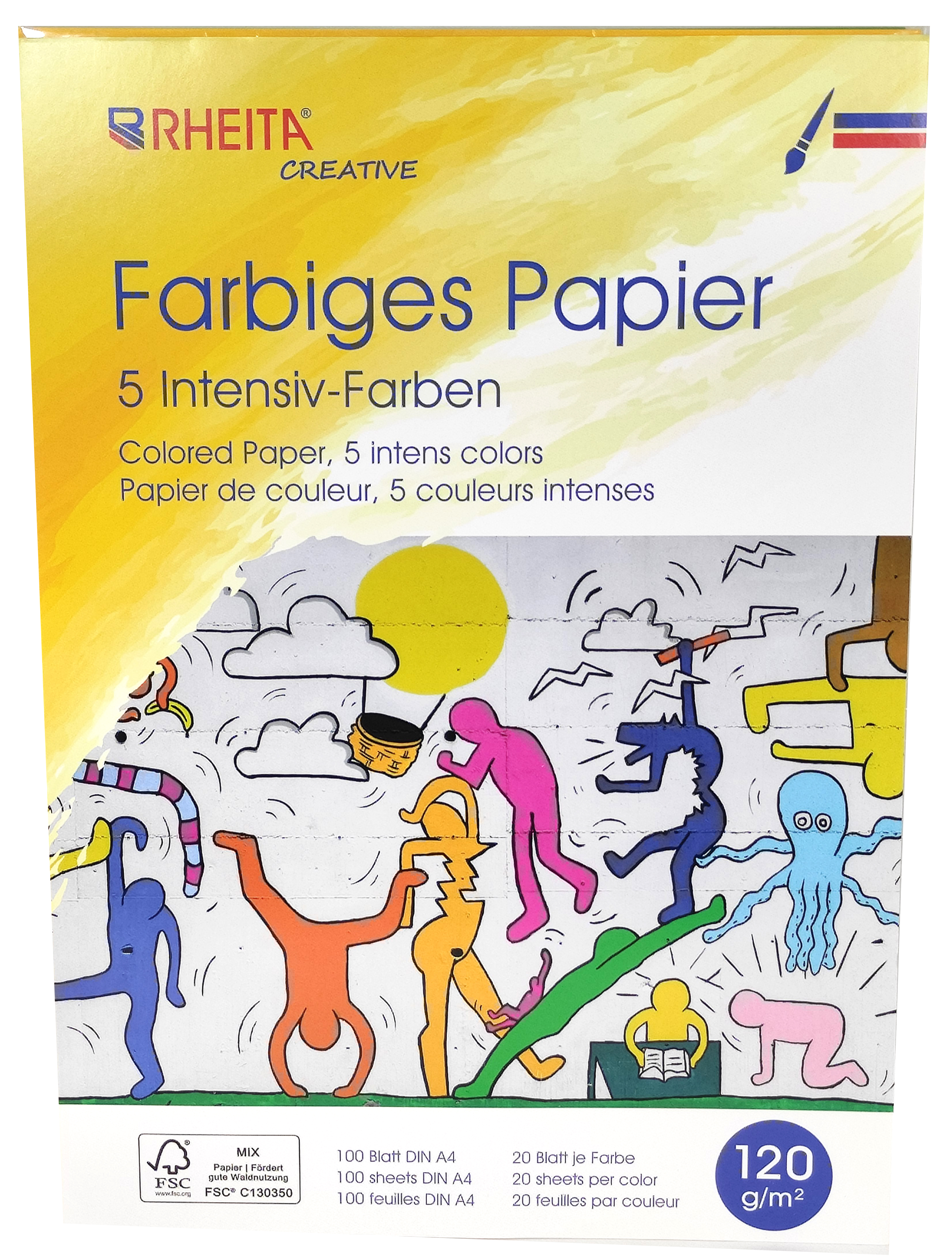 RHEITA Farbiges Universalpapier 100 Blatt, 120g/m², FSC-Mix, 5 x Intenivfarben