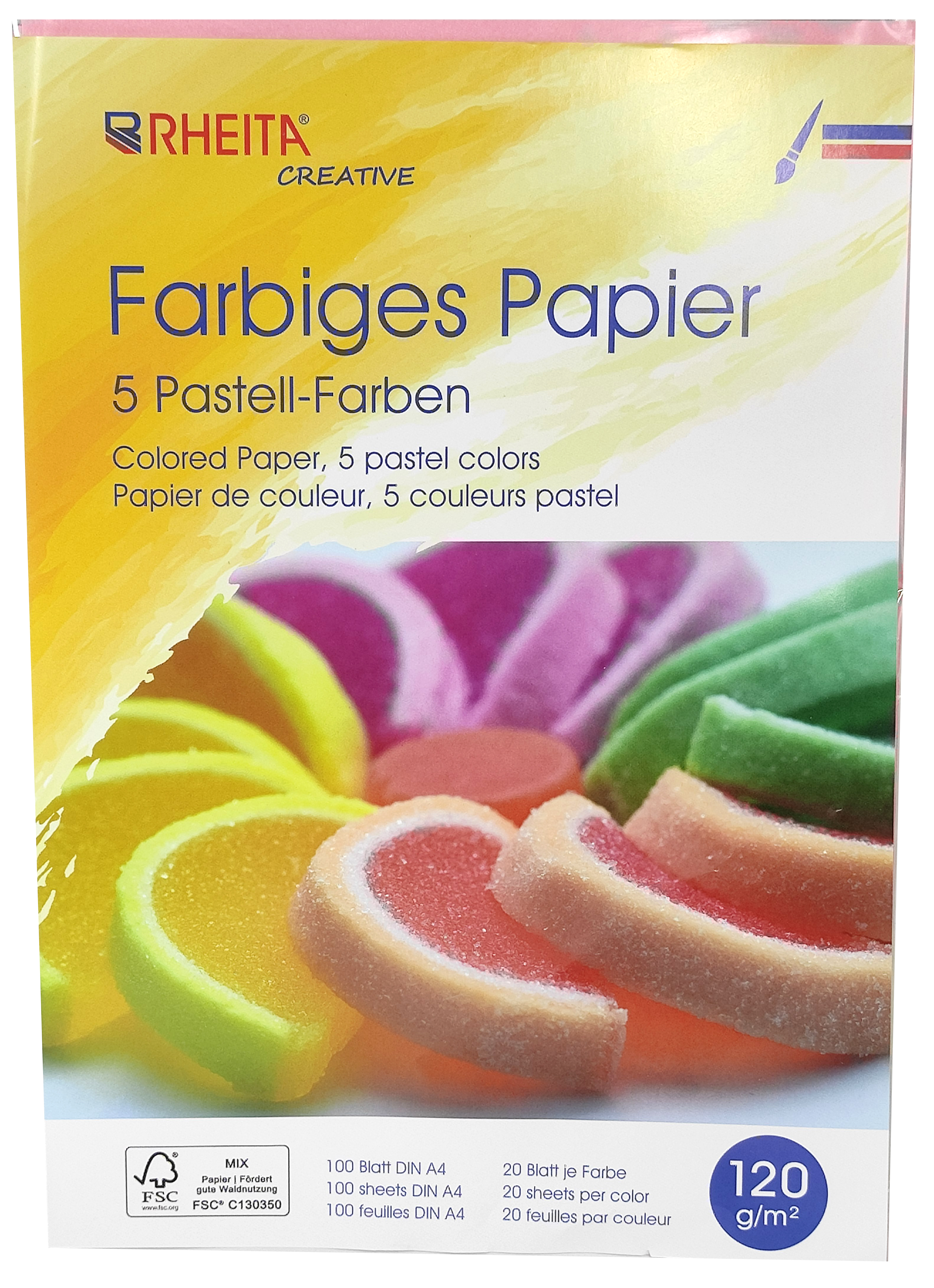 RHEITA Farbiges Universalpapier 100 Blatt, 120g/m², FSC-Mix, 5 x Pastellfarben