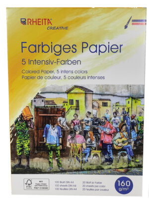 RHEITA Farbiges Universalpapier 100 Blatt, 160g/m², FSC-Mix, 5 x Intenivfarben
