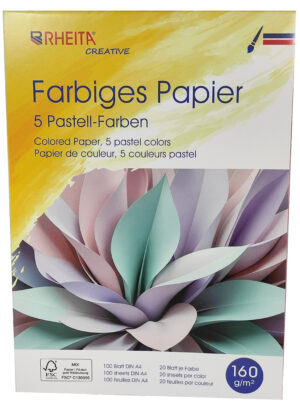 RHEITA Farbiges Universalpapier 100 Blatt, 160g/m², FSC-Mix, 5 x Pastellfarben