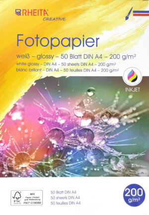 RHEITA Fotopapier, A4, 50 Blatt, weiß glossy, FSC-Mix, 200g/m²