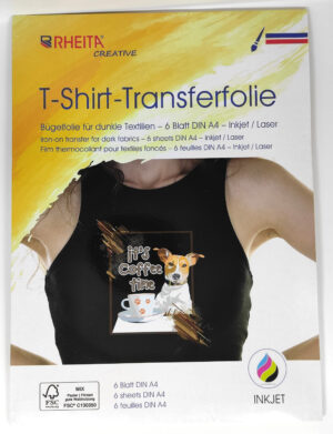 RHEITA T-Shirt Transferfolie, A4, Bügelfolie, Inkjet/Laser, für dunkle Textilien, 6 Blatt DIN A4