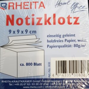 Rheita Notizklotz einseitig geleimt, weiß, 850 Blatt, 80g/m²