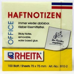 Rheita Haftnotizen, gelb, 75 x 75 mm, 100 Blatt, foliert