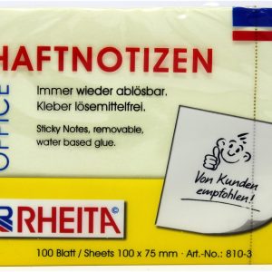Rheita Haftnotizen, gelb, 100 x 75 mm, 100 Blatt, foliert