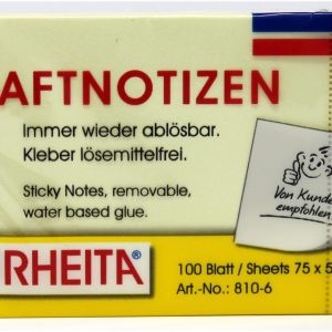 Rheita Haftnotizen, gelb, 50 x 75 mm, 100 Blatt, foliert