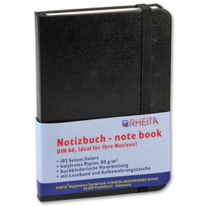 Rheita Notizbuch mit Leseband, Gummizugverschluss, Aufbewahrungstasche, A6, liniert, 96 Blatt, 80g/m²